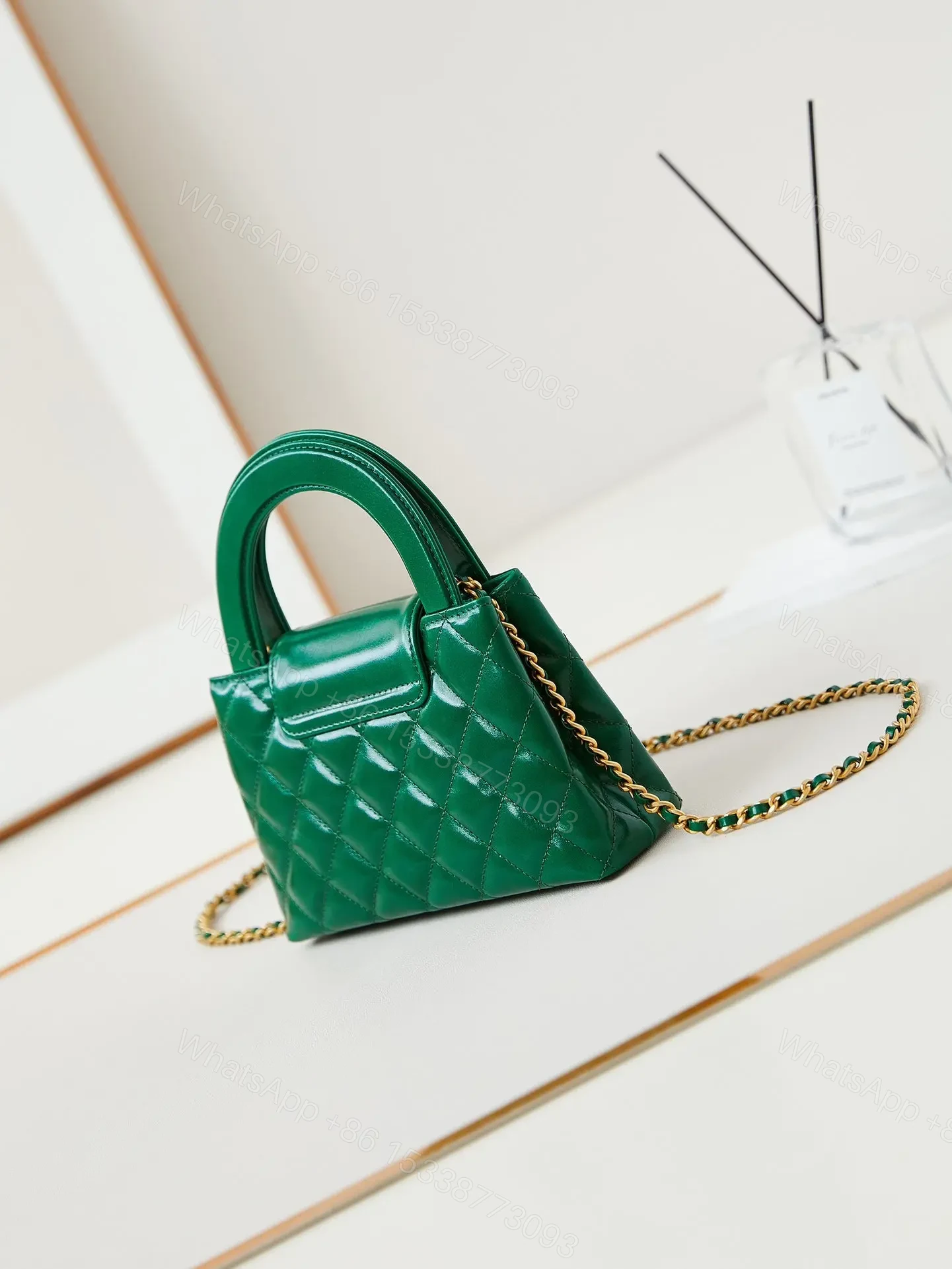 View 3 of CHANEL KELLY MINI 19 BAG IN GREEN FOREST CALFSKIN