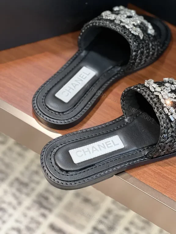 View 4 of Chanel-Inspired Embellished Slide Sandals: Luxe Comfort