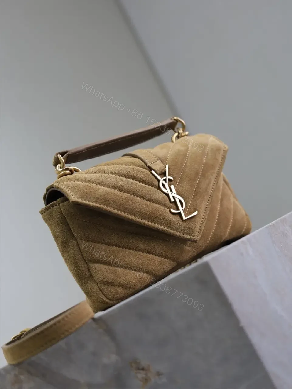 View 4 of Warm Taupe Quilted Mini Bag with Luxe Hardware, Envelope Flap