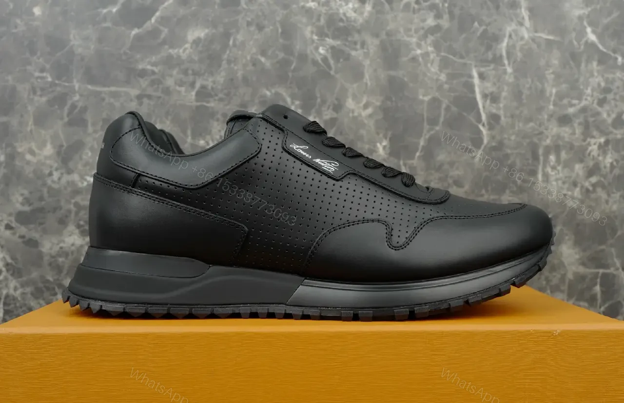 View 6 of Black Leather Sneakers Casual Louis Vuitton Style Signature LV Logo Sneaker