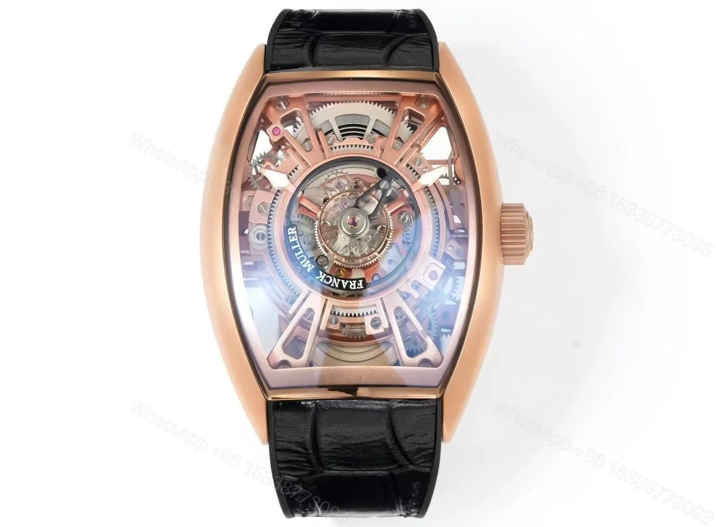 Franck Muller Grand Central Tourbillon Replica 42MM Premium Rose Gold Skeleton Leather Strap Edition FM-GCT-RG-SKEL-LTH-42 — view 1