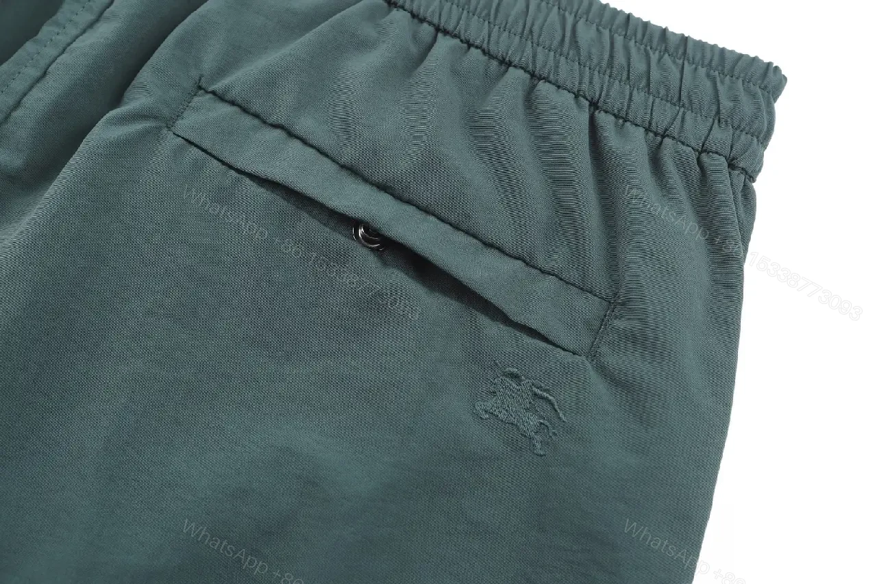 View 11 of Dark Green Shorts Burberry-style Plaid Panels Swimwear Drawstring Waist Men’s Shorts