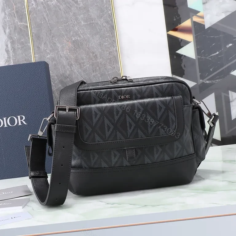 Structured Iconic Crossbody: Black/Gray Premium Geometric Texture Tote Bag — view 1