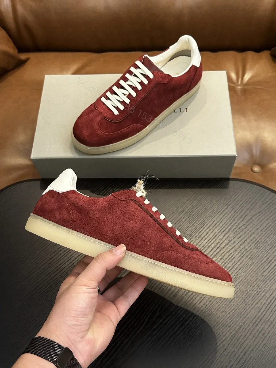 View 4 of Burgundy Suede Low-Top Sneaker | Refined Comfort, All-Day