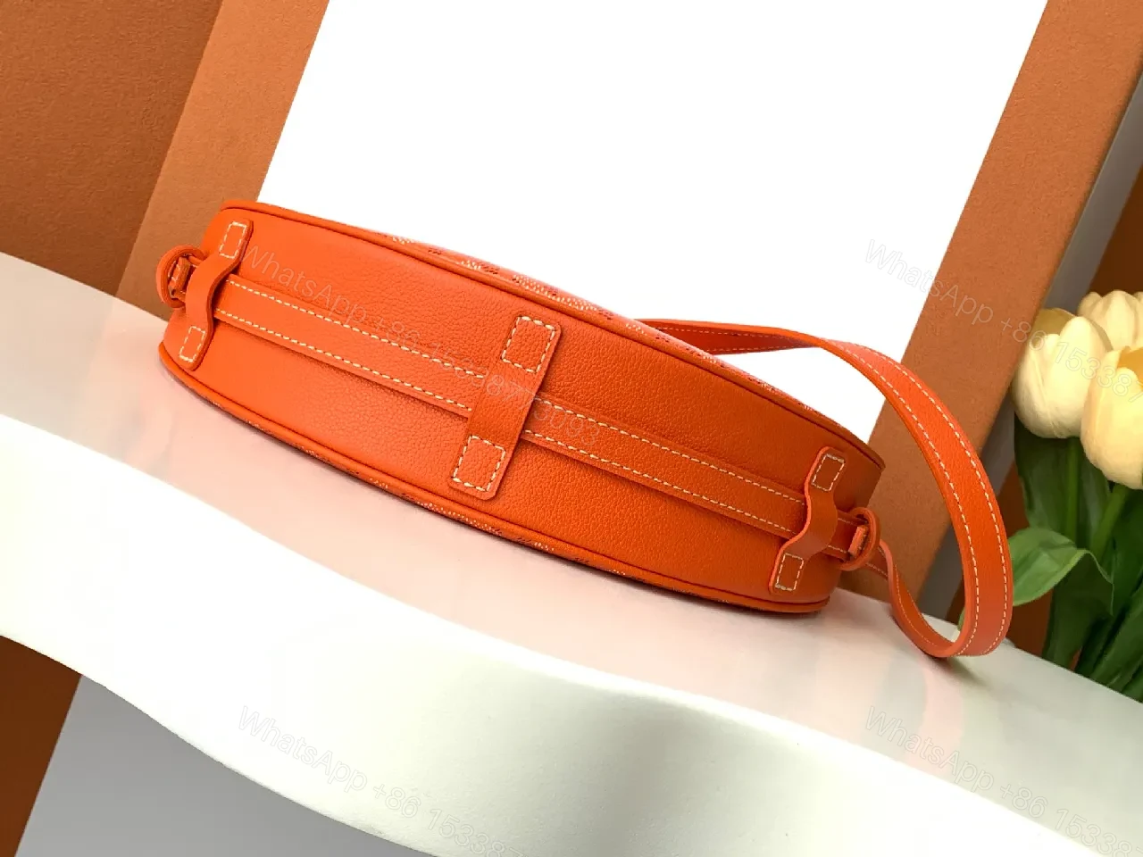 View 8 of Coral Calfskin Crossbody: Compact Luxury, Geometric Motif Bag