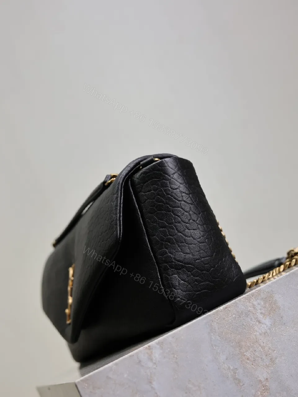 View 9 of Textured Leather Crossbody Clutch with Gold Logo hardware