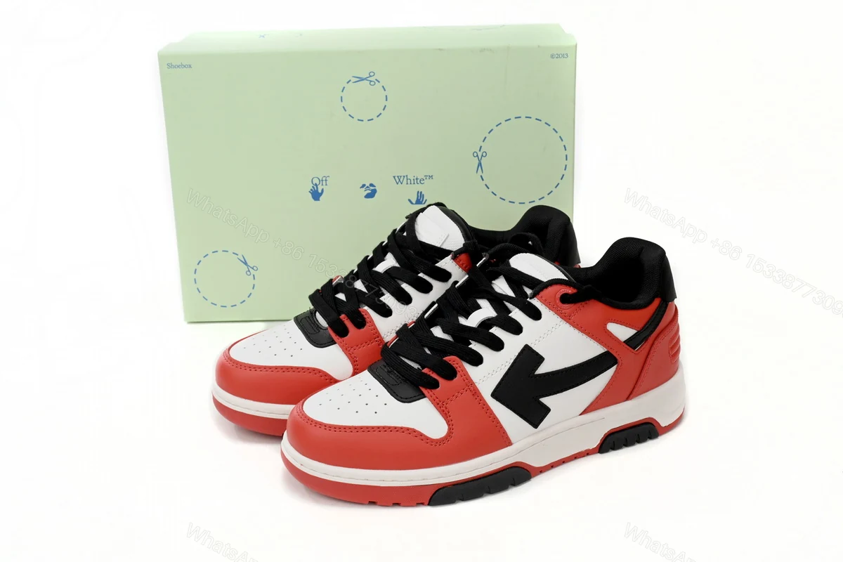 OFF-WHITE Out Of Office OOO Low Tops Black White Red OMIA189S23LEA0012510 — view 2