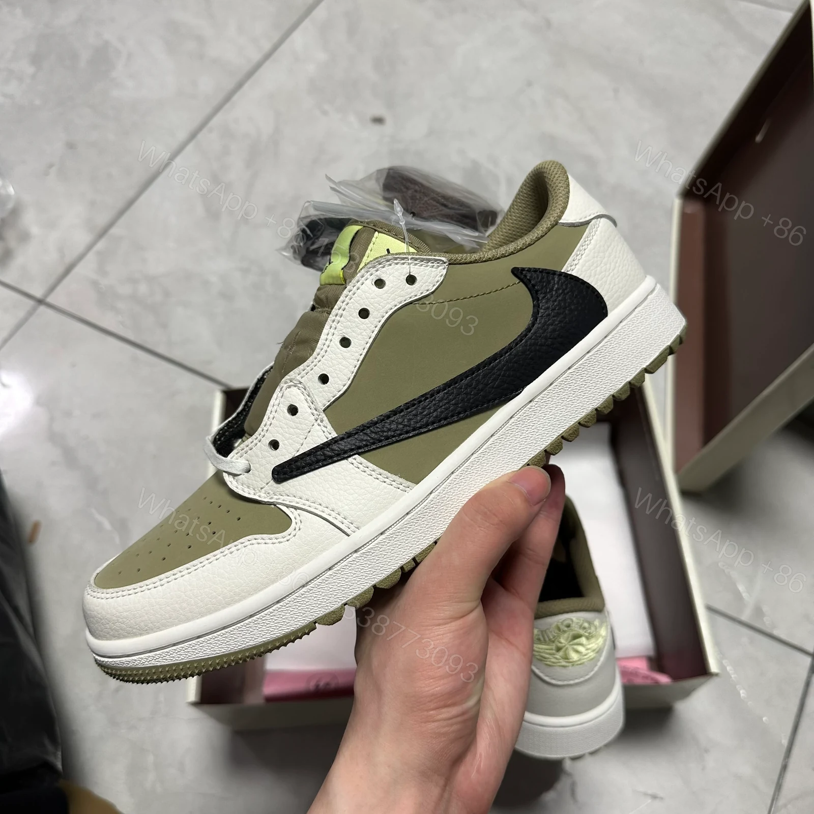 View 3 of Jordan 1 Retro Low Golf Travis Scott Neutral Olive