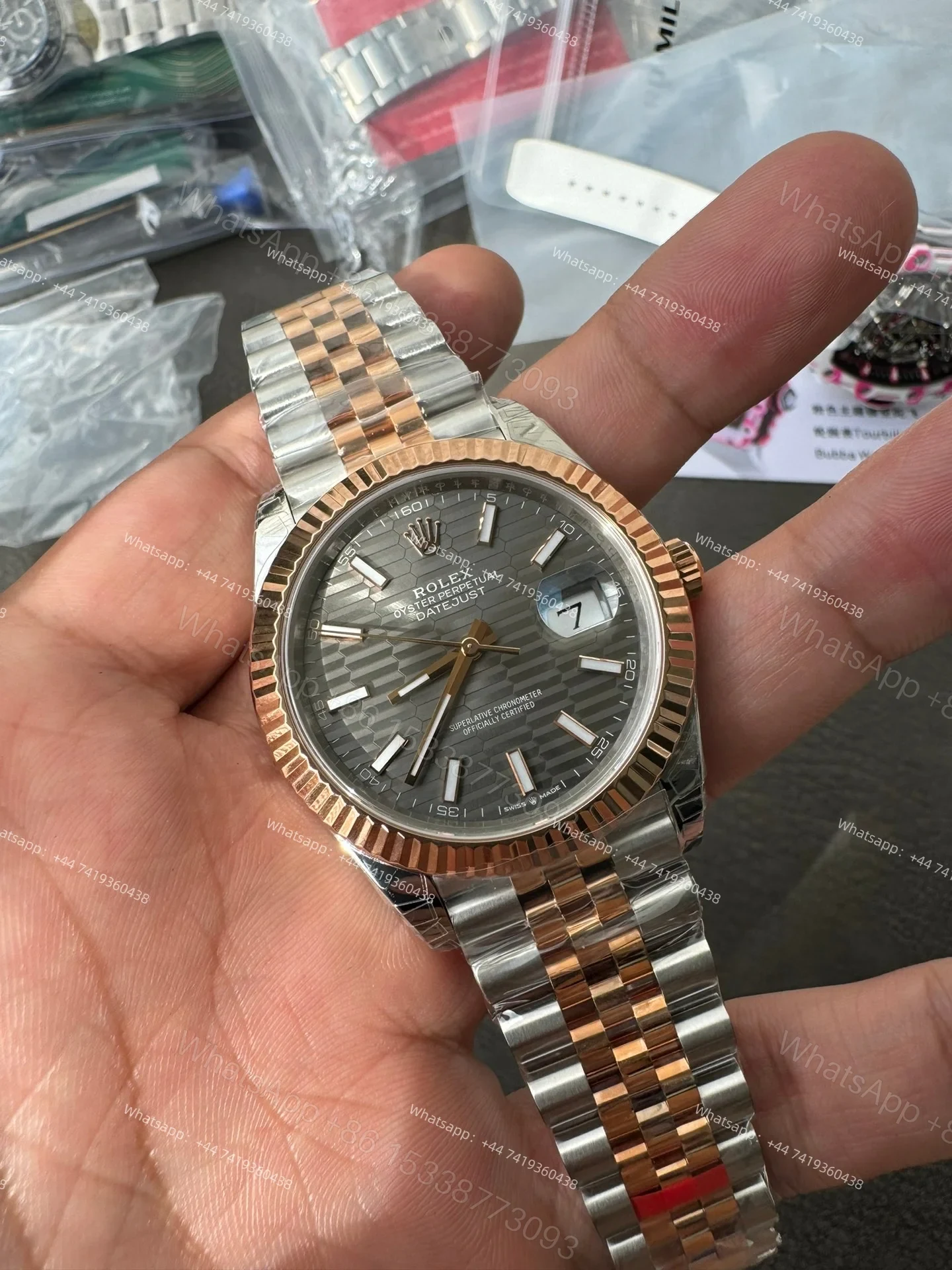 View 3 of Rolex Datejust M126331-0020 1:1 Replica Water Ripple Rose Gold Gray Dial Jubilee 41MM 3235 Movement Super Clone Watch