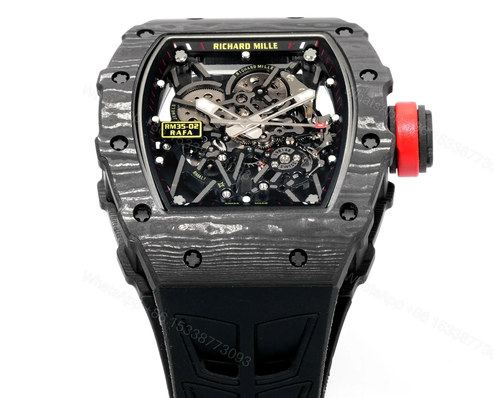 View 3 of Richard Mille RM35-02 Rafael Nadal Automatic Skeleton Watch NTPT Carbon Fiber Black Red Track Dial RMAL1 Movement Premium Edition RM35-02-RN-CARB-SK55