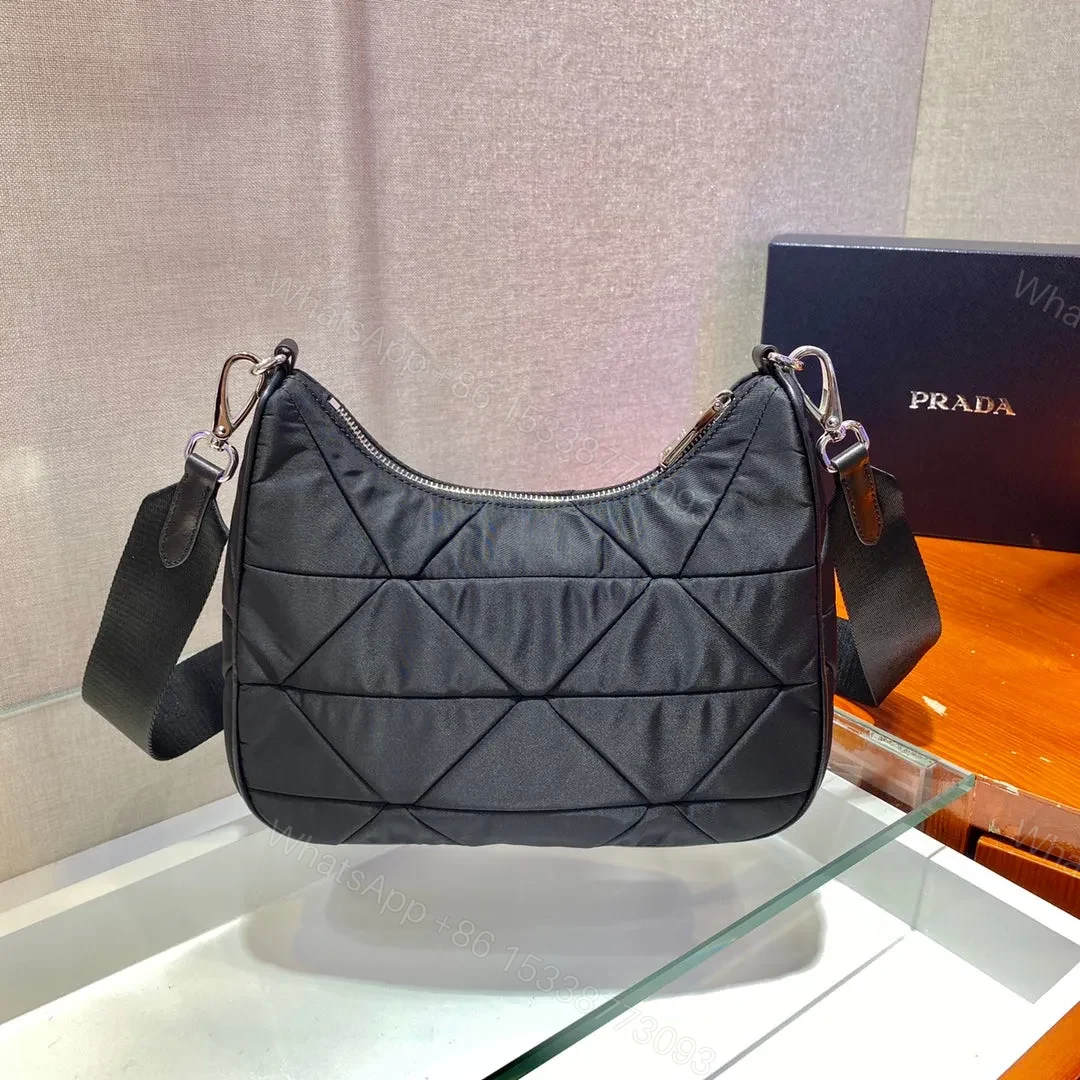 View 3 of HOBO BAG 24 IN BLACK TRIANGULAR QUILTED PATTERN RE-NYLON