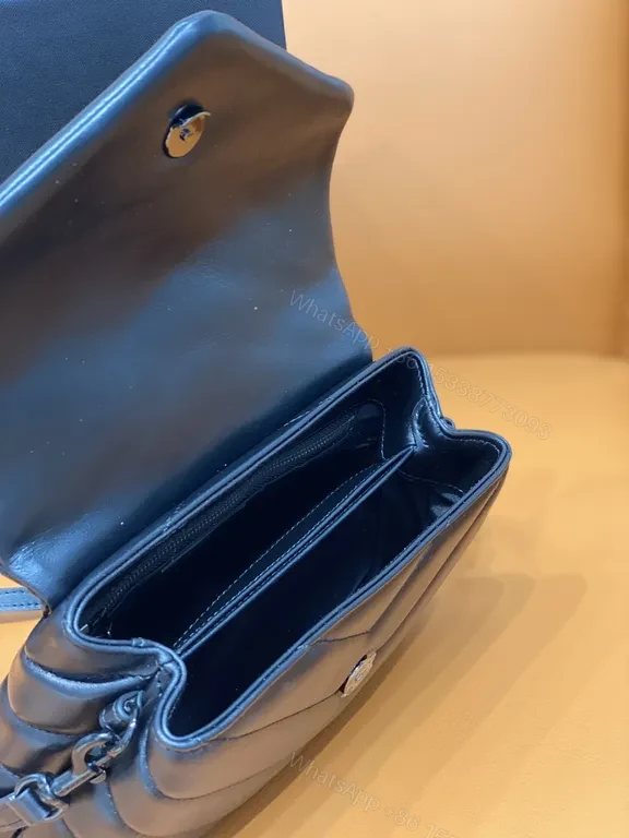 View 7 of Sleek Quilted Crossbody Leather Bag â€” YSL Noir Iconic Luxury