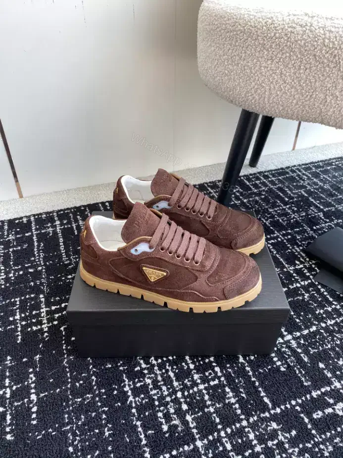 View 2 of PRADA TRAIL FADED SUEDE SNEAKERS IN DARK BROWN- PRD079