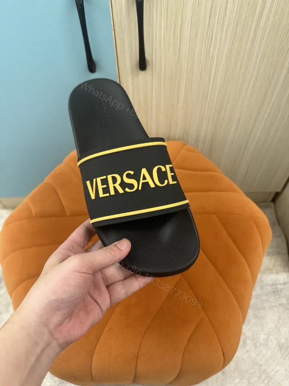 View 6 of Patterned Comfort Black Slip-Ons: Bold Logo Elevated Style