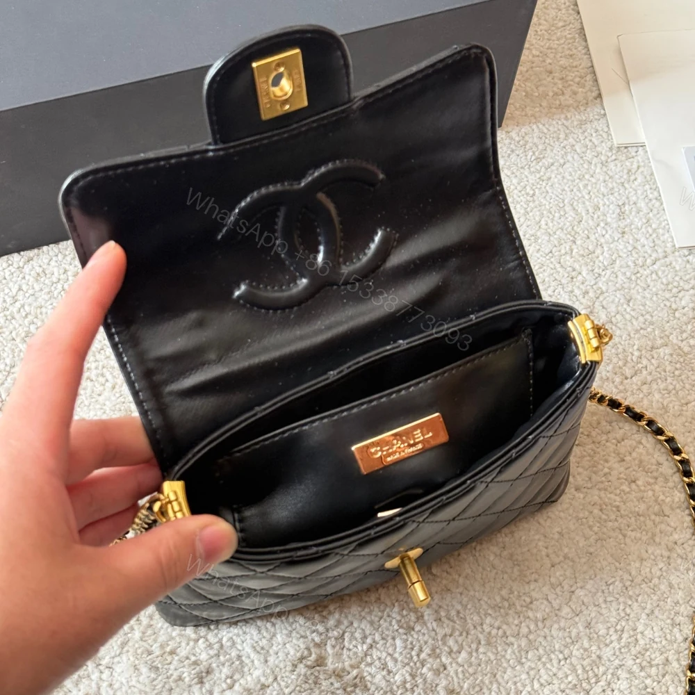 View 6 of Chanel Mini Flap Top Handle Bag And Gold Metal Black 20Cm AS5355 B19386 94305