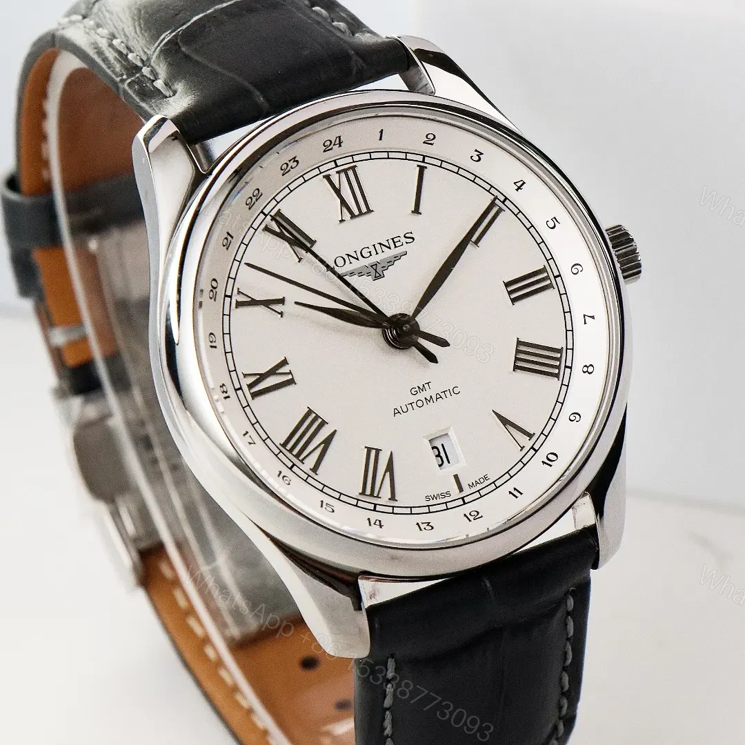 View 3 of Longines Master Collection GMT Watch Silver Dial Black Leather Strap 40mm Case