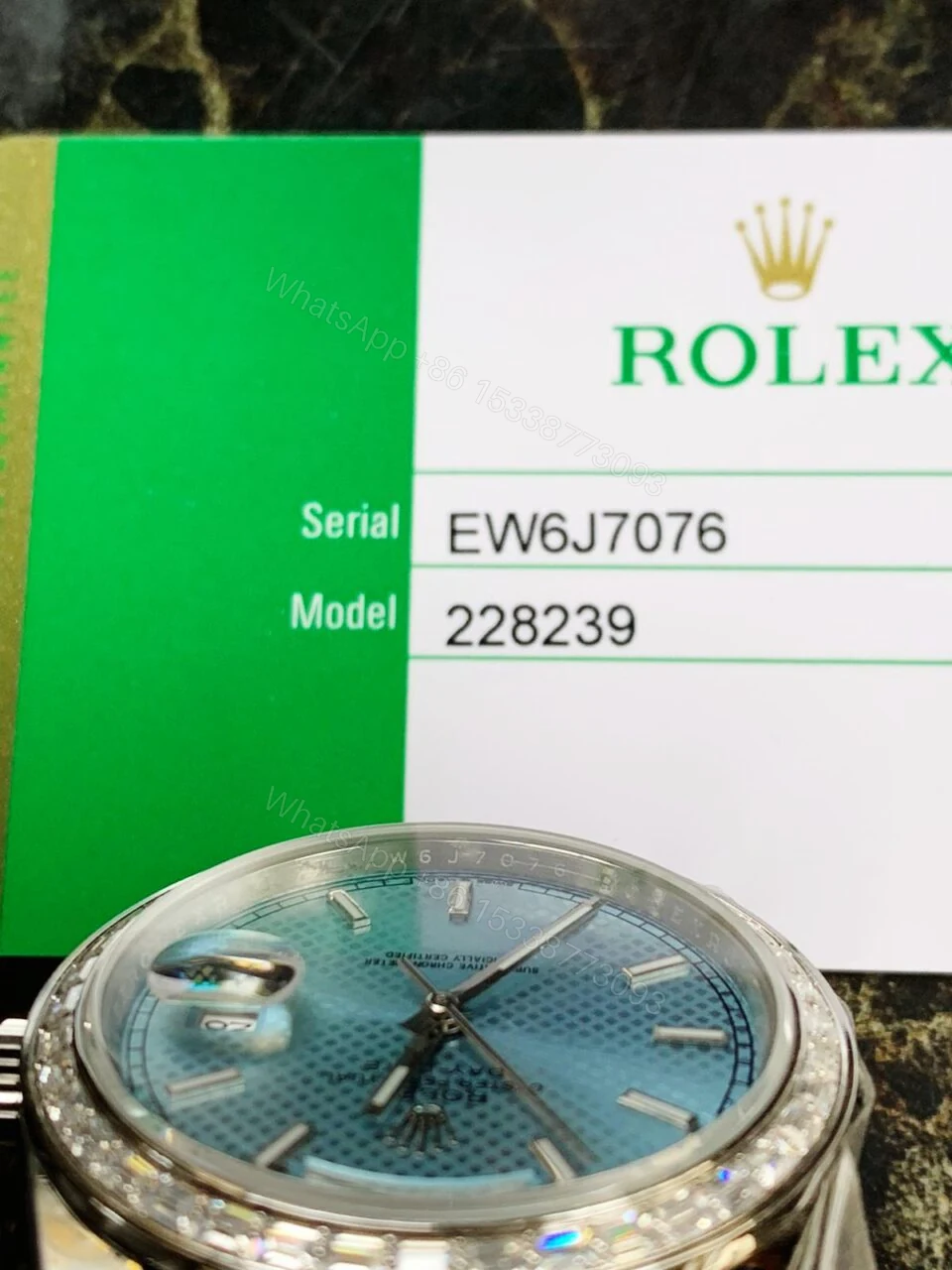 View 4 of SS Factory 1:1 Rolex Day Date II Best Edition BAGUETTE DIAMONDS Bezel Ice Blue Dial Crystal Markers A3255
