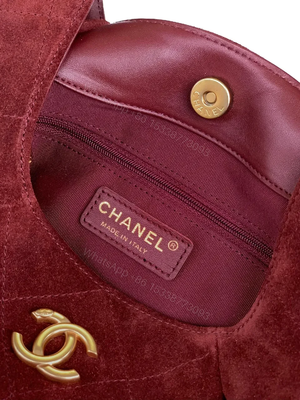 View 8 of Burgundy Suede Quilted Hobo with Gold Hardware