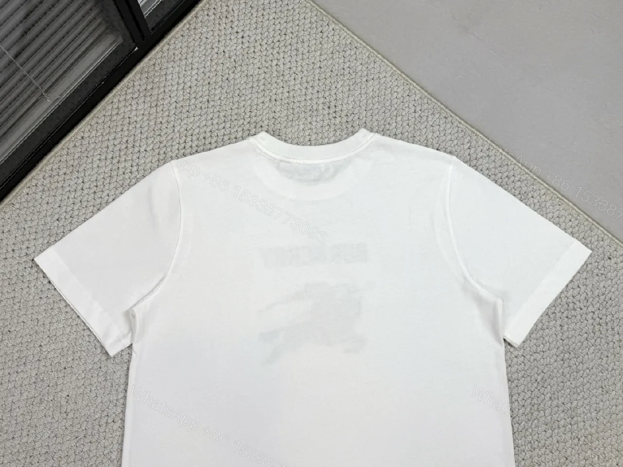 View 3 of White Cotton Tee with Metallic Crest Detailing, Premium Casual Style