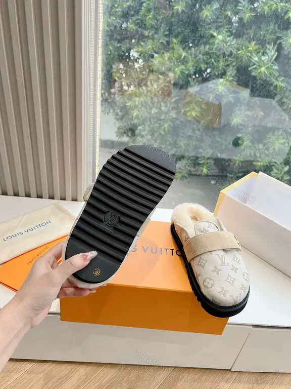 View 5 of Relaxed-Luxe LV Monogram Slip-Ons with Fur Lining