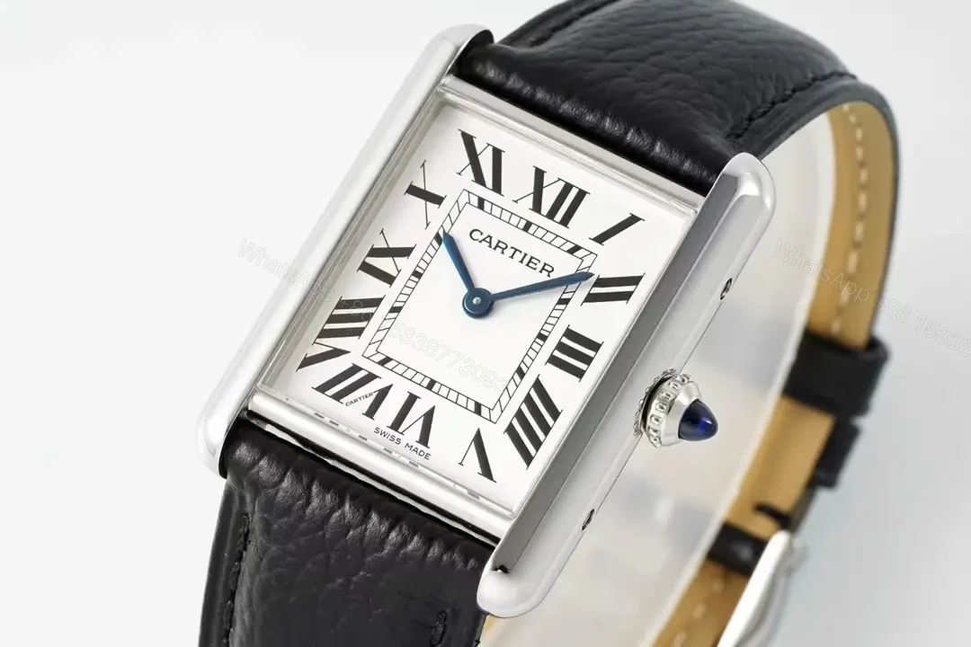 View 8 of K11 Factory Cartier Tank Must Silver Stainless Steel Case with Black Leather Strap Watch