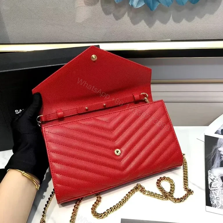 View 4 of Bold Red YSL Wallet On Chain â€” Glamorous Compact Style