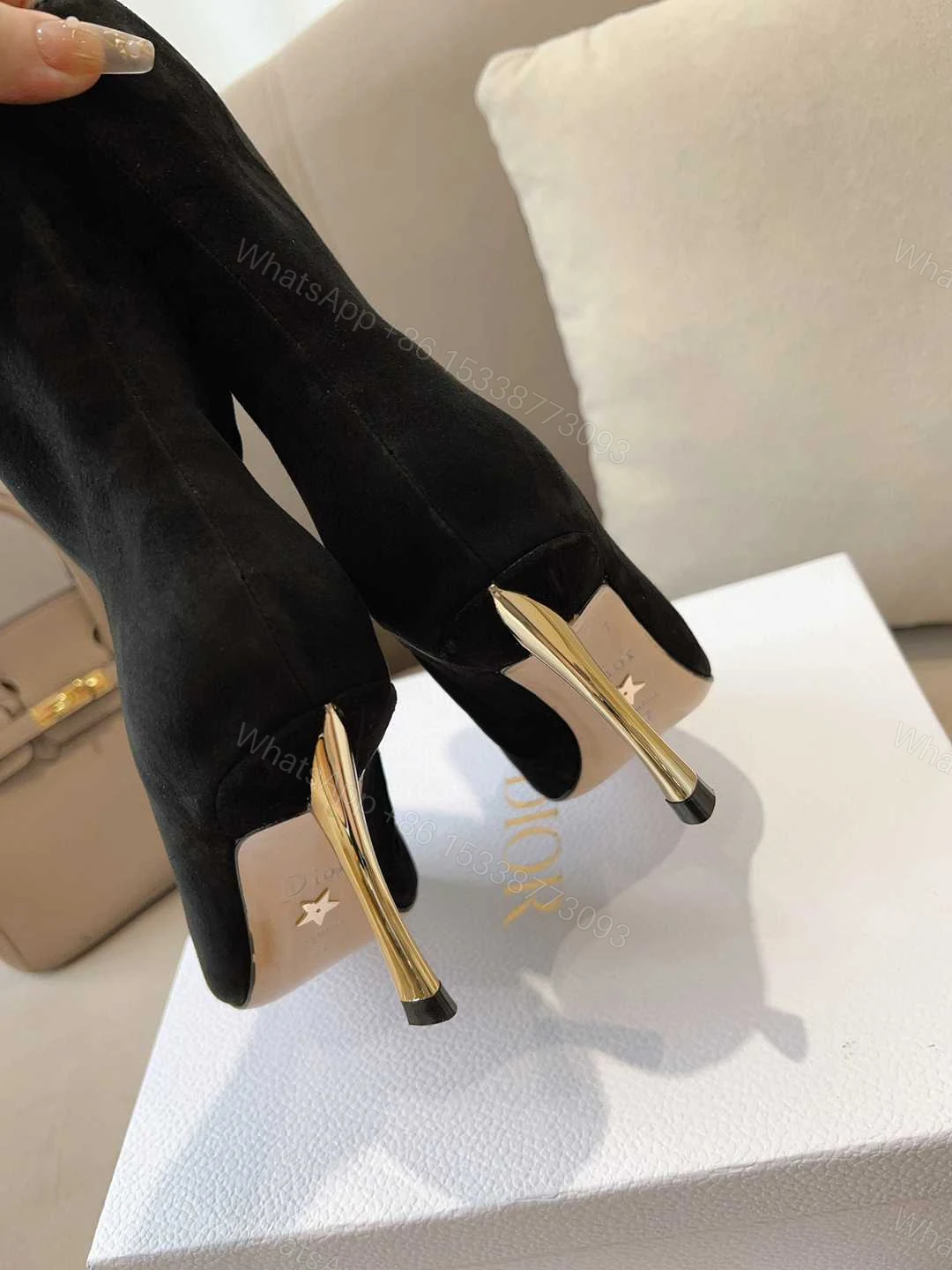 View 7 of DIOR WOMEN D FAME HEELED ANKLE BOOT SUEDE CALFSKIN BLACK