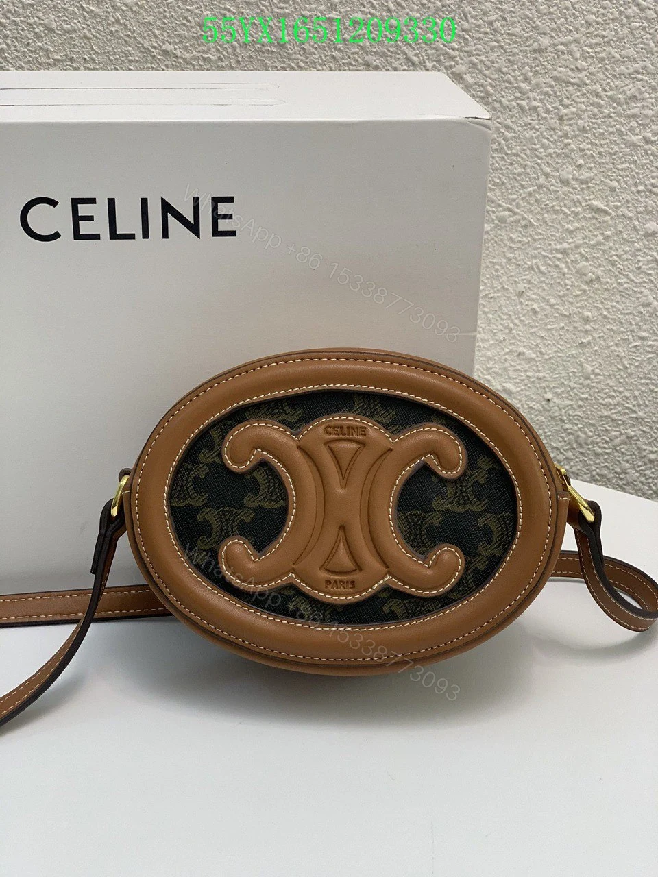 View 4 of CELINE OVAL BAG CUIR TRIOMPHE IN TRIOMPHE CANVAS AND CALFSKIN TAN 20CM 198602EIN04LU