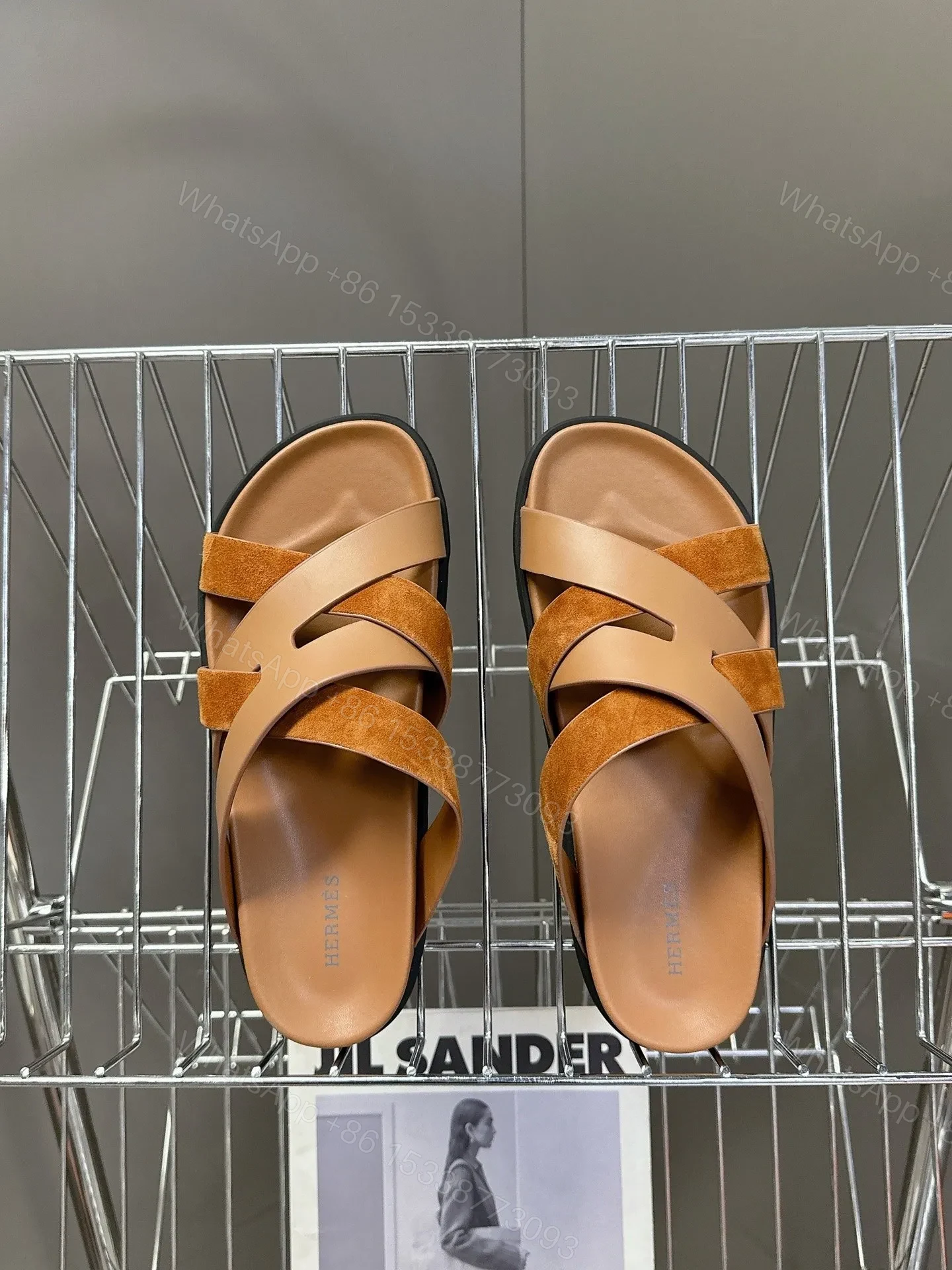 View 2 of Hermes Women Brown Suede Leather Sandals
