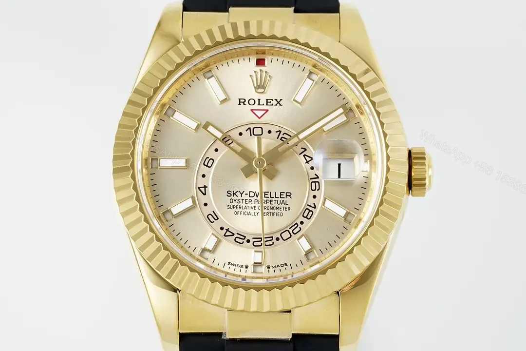 View 2 of Rolex Sky-Dweller Champagne Watch Yellow Gold Oysterflex Ultimate 42MM 336238-0001