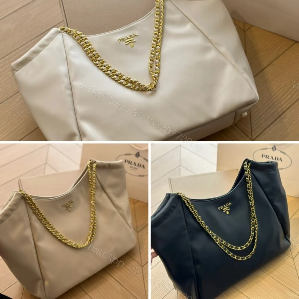 View 3 of Prada Pomice Soft Calfskin Chain Tote Bag White 38Cm