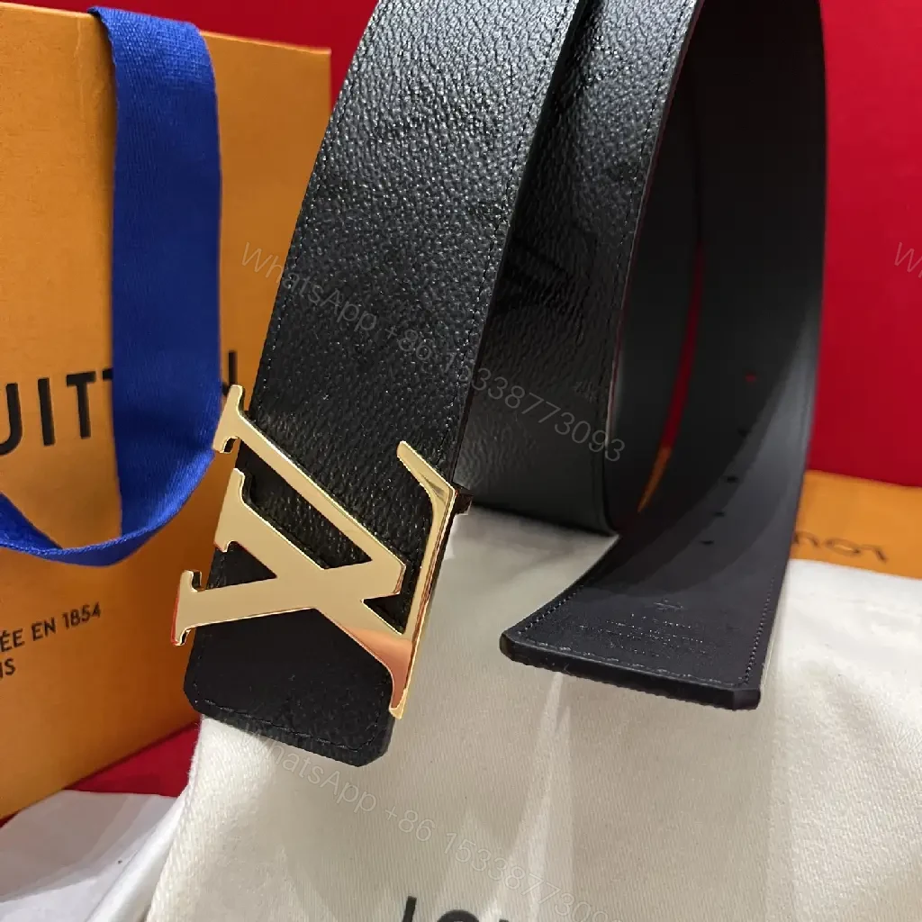 View 3 of Black Leather Belt Geometric Gold Buckle Formal Style