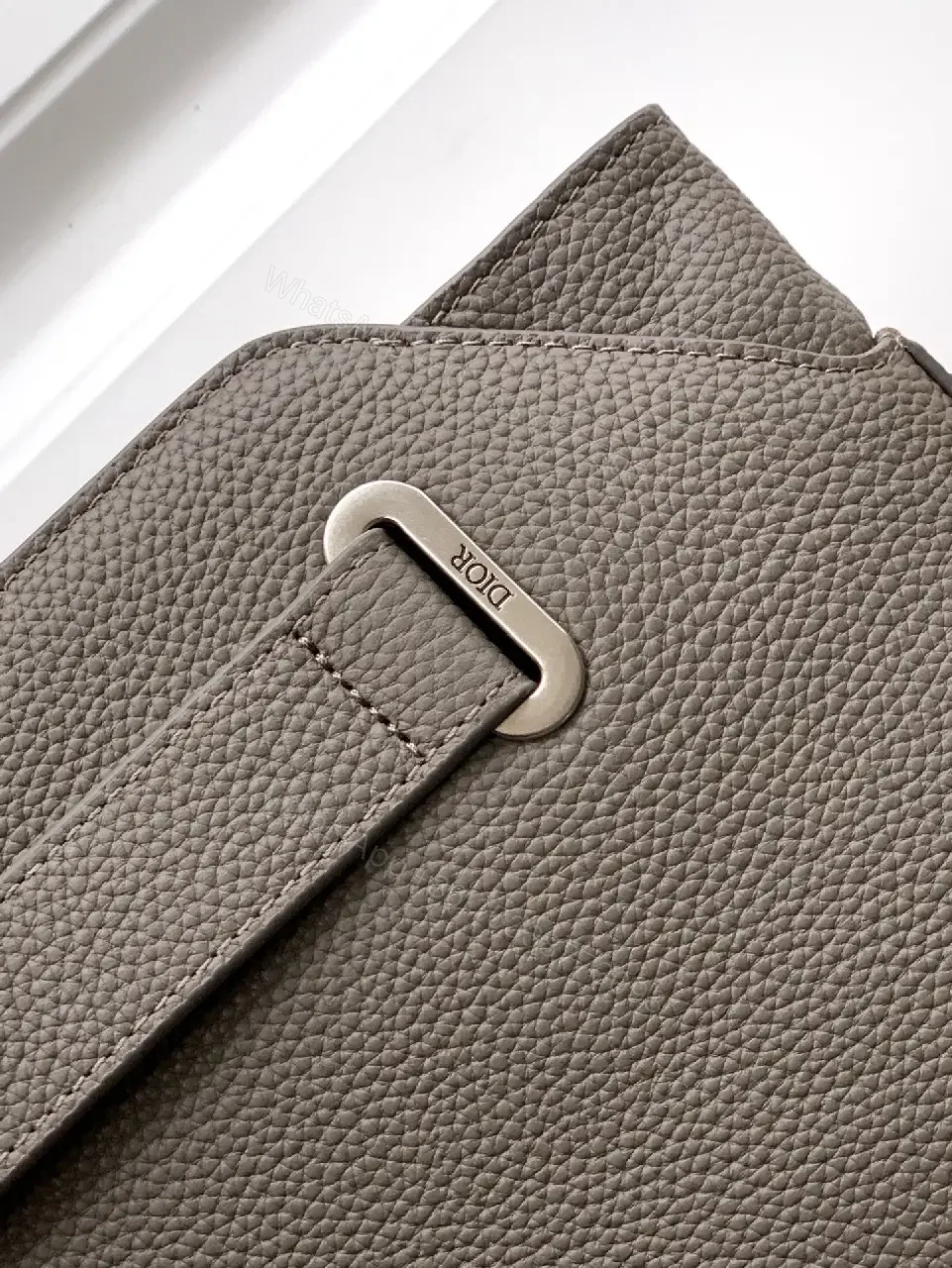 View 8 of Grey Leather Matte Dior Clutch with Top Handle and Wrist Strap