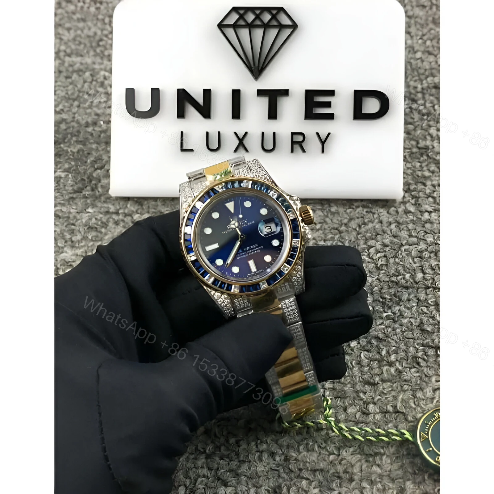View 2 of Rolex Submariner 18038 Iced Out Blue Dial Replica