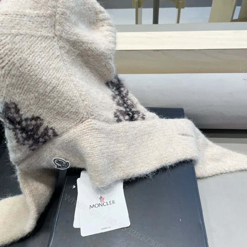View 7 of Warm Wool Knit Scarf with Moncler Accent—Elevated Texture, All-Season Comfort
