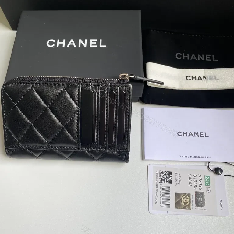 View 9 of Black Quilted Leather Wallet with Signature CC Hardware - Compact Bifold
