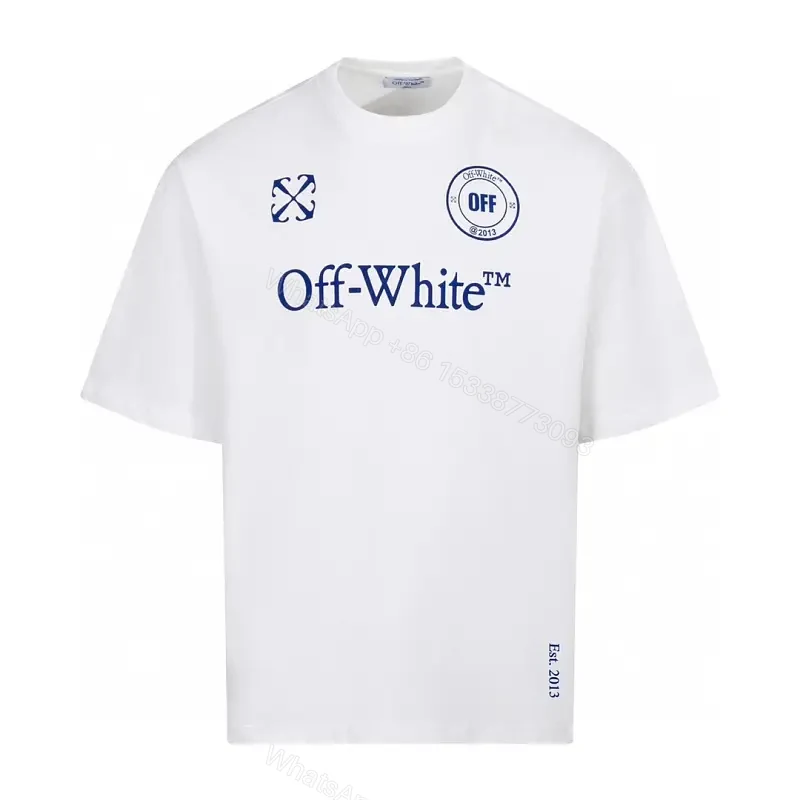 White Cotton Casual Graphic Tee Large Centered “Off-White” Logo T-Shirt — view 1