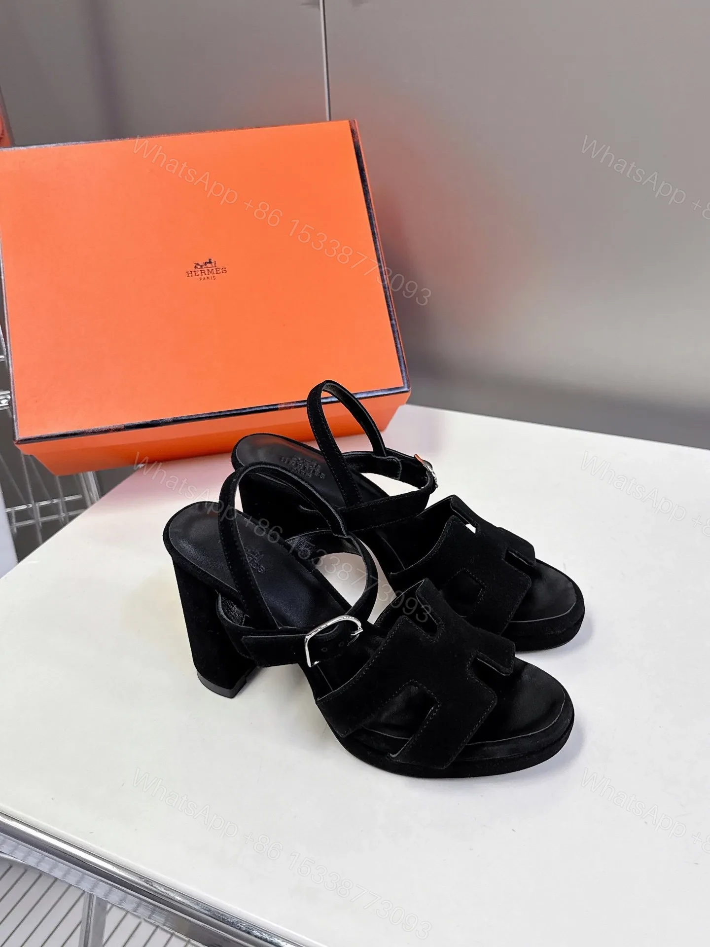 View 3 of Hermes Women Black Suede Sandals