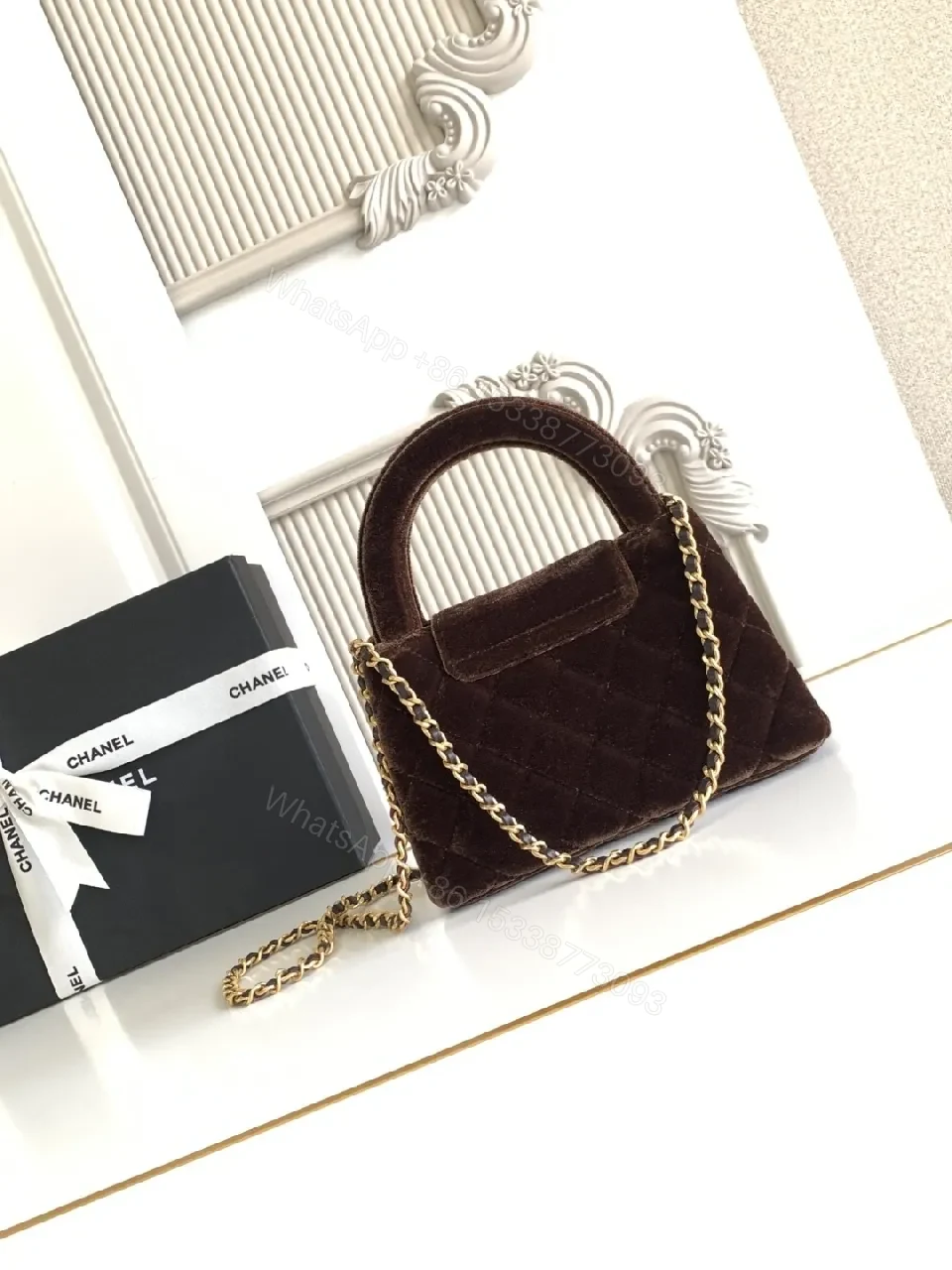 View 2 of Velvet Quilted Bag with Gold Chain – Luxe Evening Tote