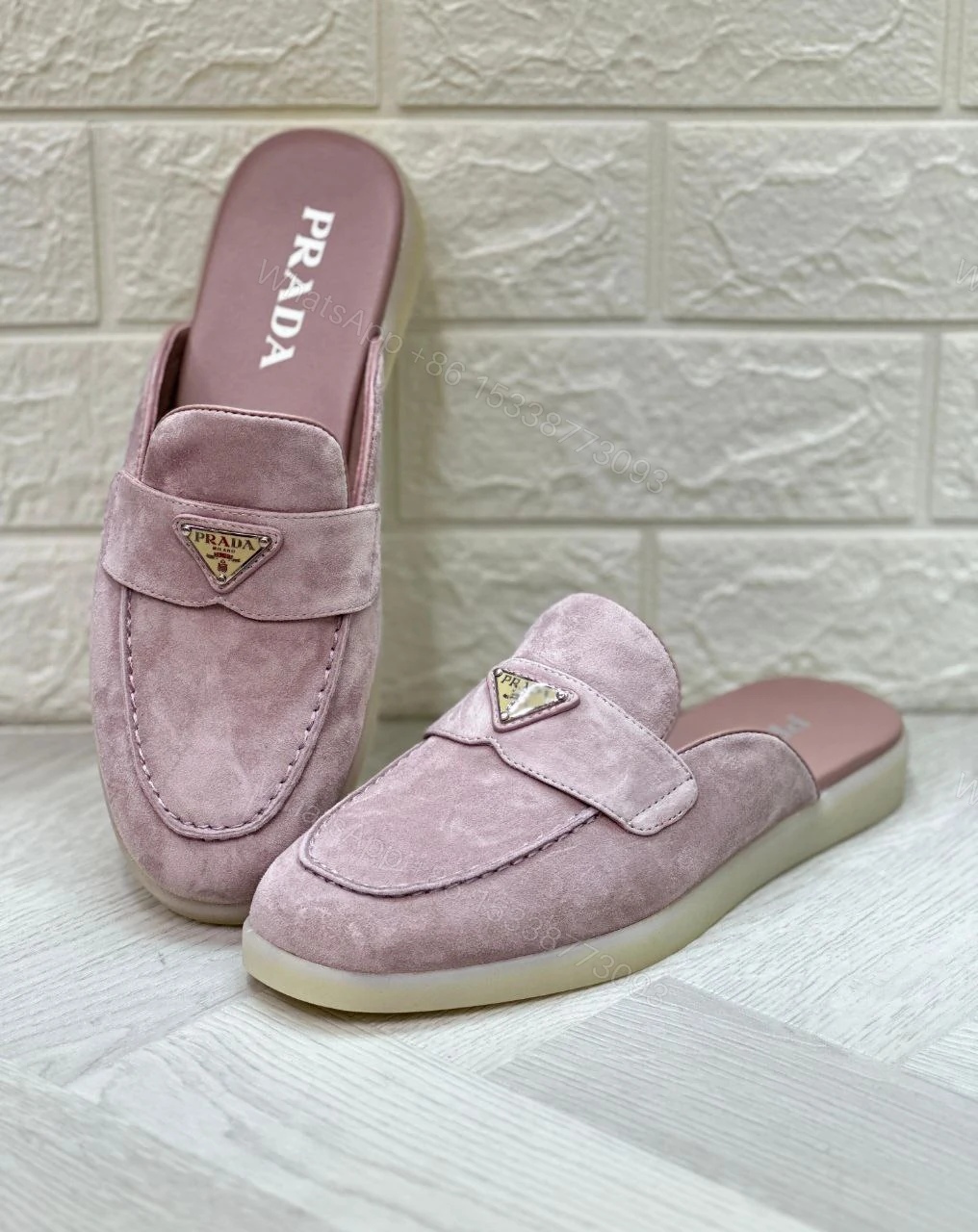 View 4 of Suede mules Enameled metal triangle logo