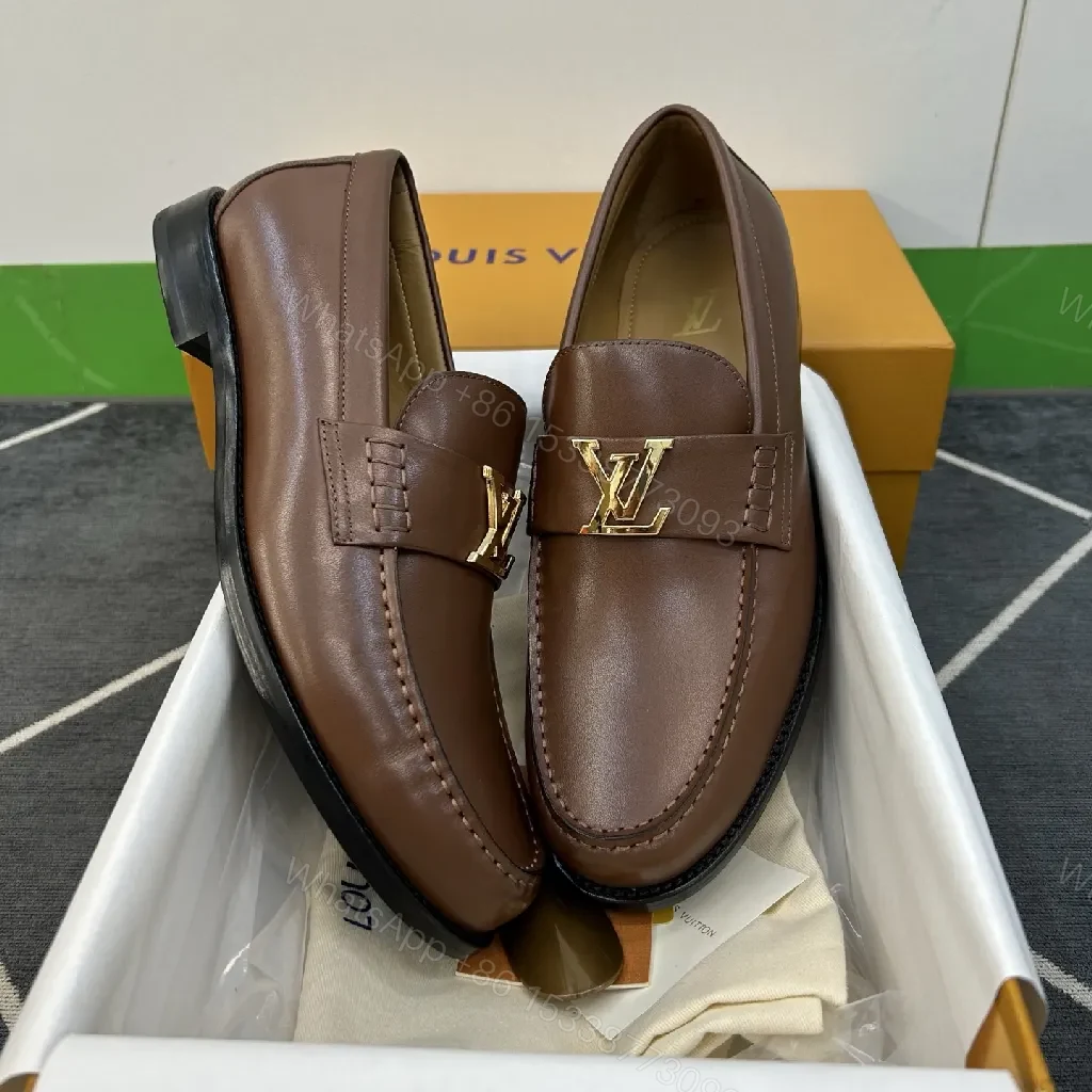 View 7 of Brown Leather Loafers with Gold Emblem: Luxury Everyday Comfort