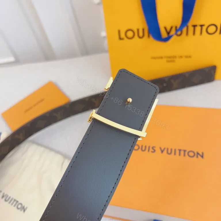 View 3 of Gold LV Monogram Belt â€“ Premium Leather, Everyday Luxury