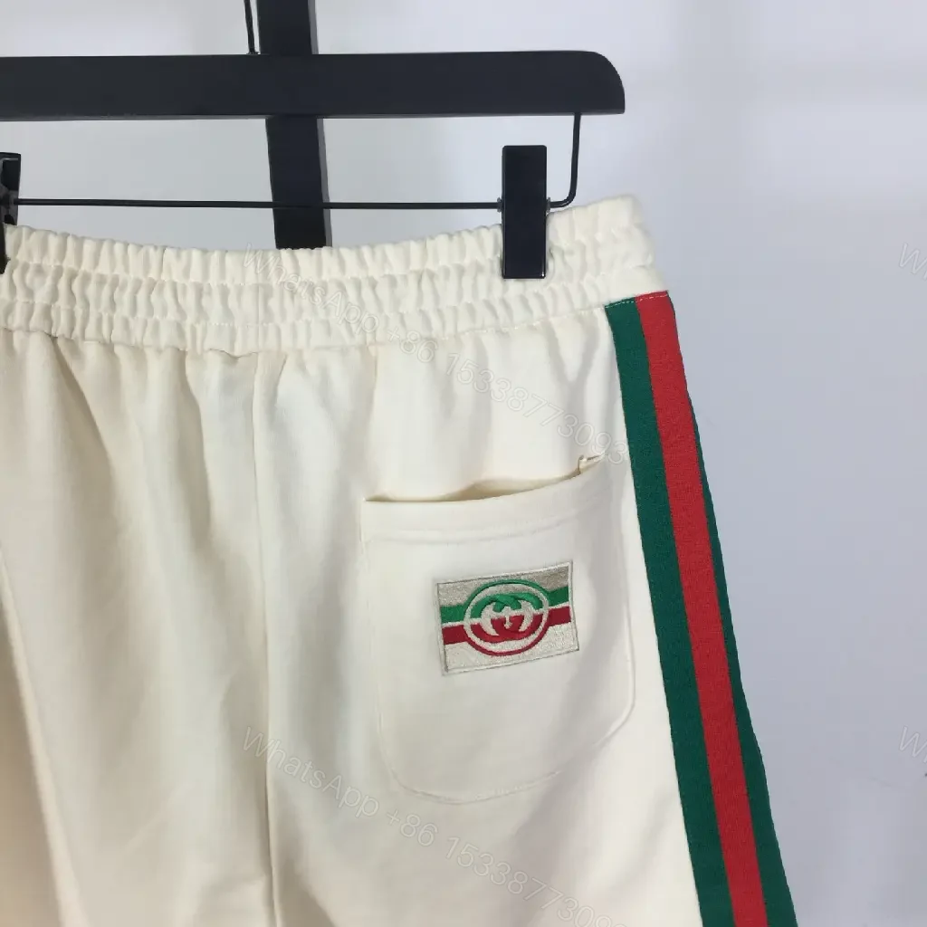 View 7 of Cream Cotton Shorts Elastic Waist Casual Drawstring Shorts