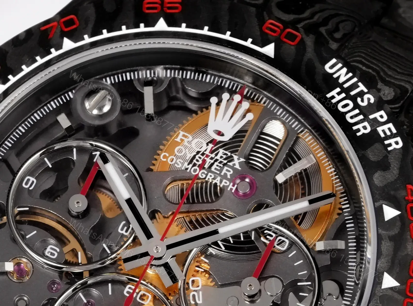 View 4 of Rolex Daytona DiW Carbon Skeleton Red Accents Replica Watch 116500LN-RED