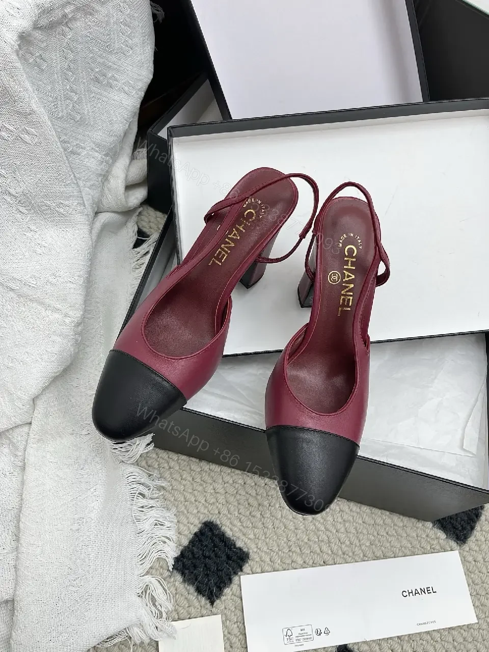 View 10 of Burgundy Satin + Black Leather Ballet Flat, Two-Tone, Comfort