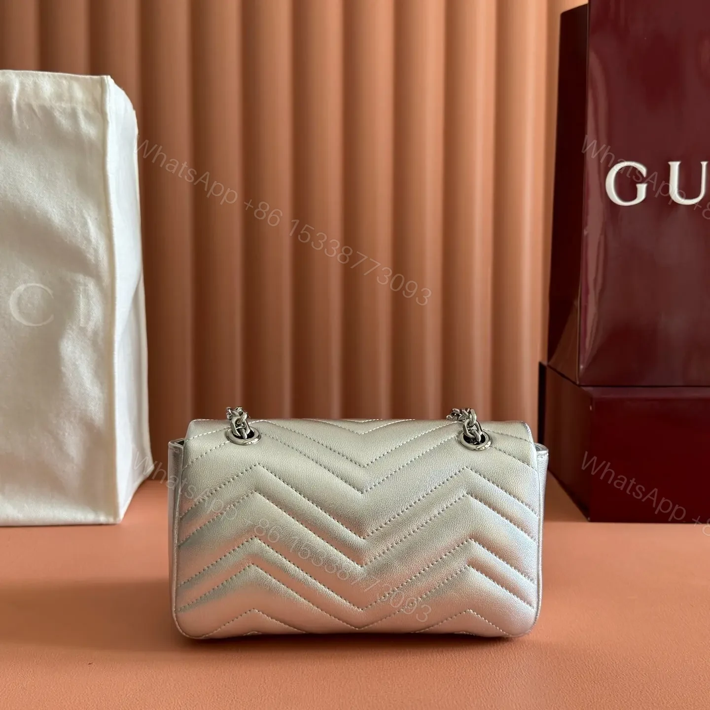 View 2 of GUCCI GG MARMONT BAG 22 IN SILVER LAMBSKIN