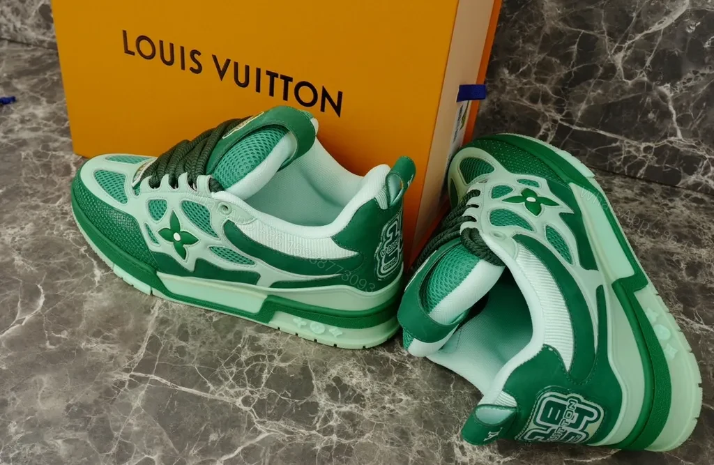 View 3 of Green-Accent Luxury High-Top Sneakers with LV Craftsmanship