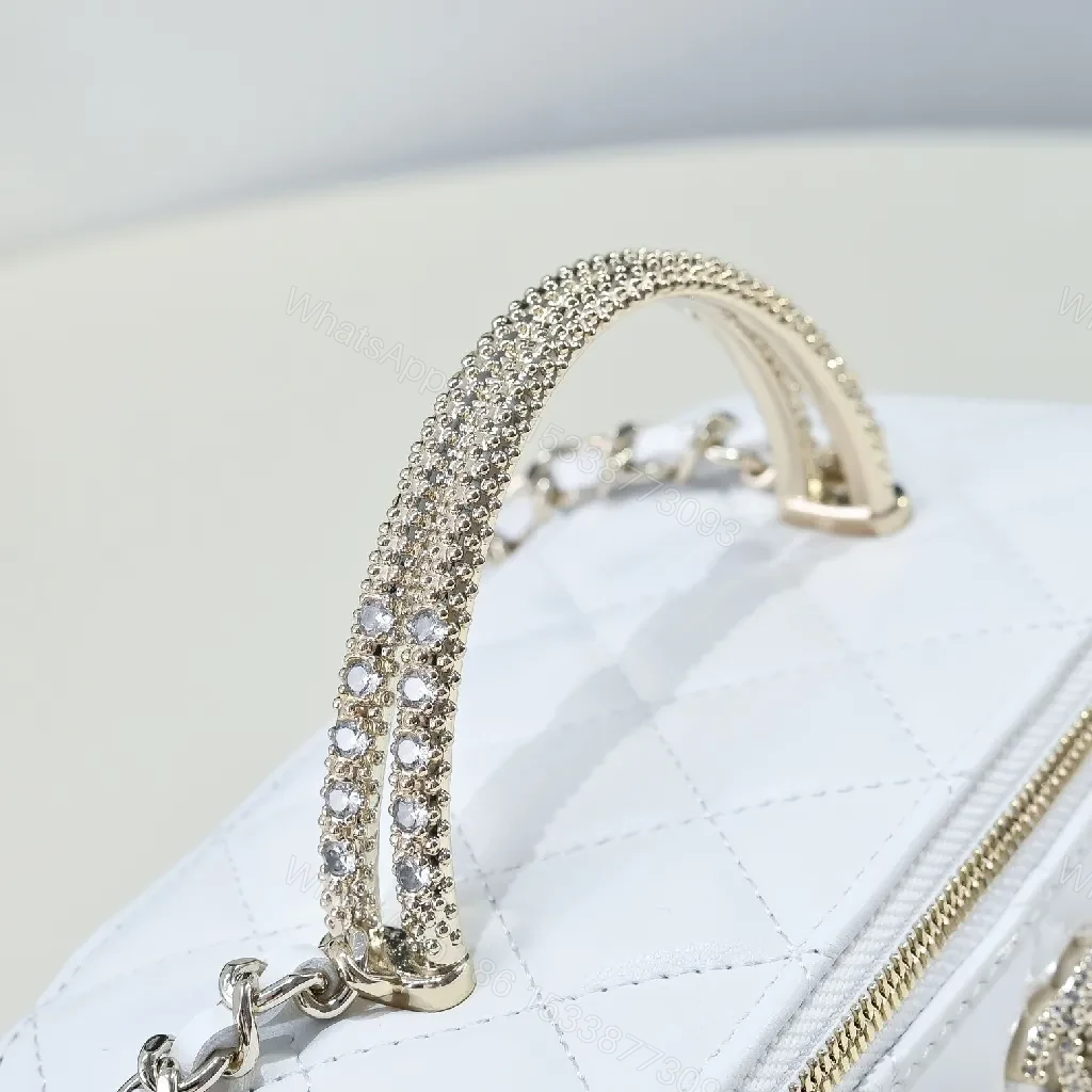View 6 of Compact White Quilted Crossbody with Silver Chain Emblem