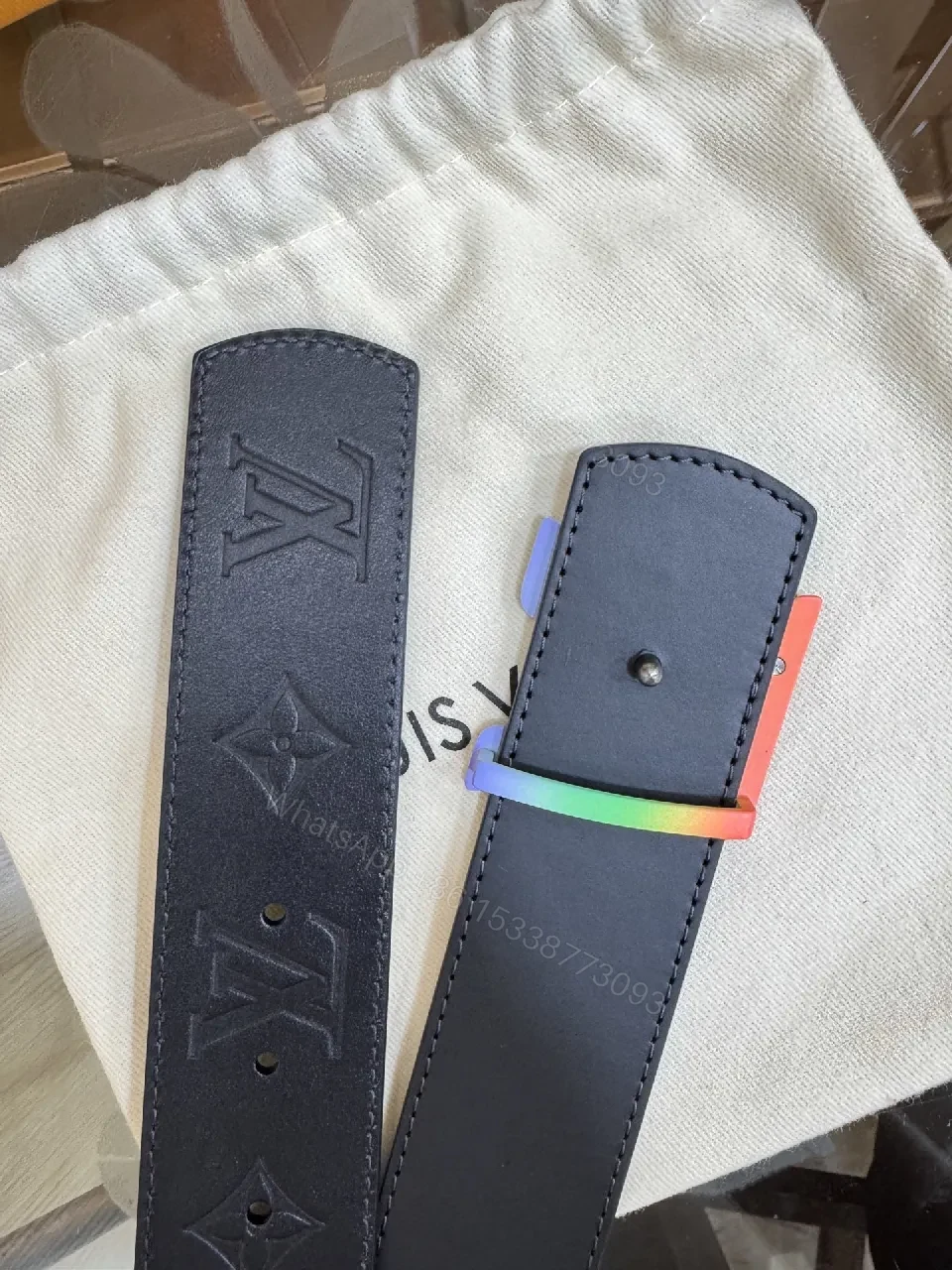 View 4 of Bold Leather Belt: Monogram Color-Block Buckle