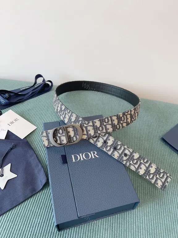 View 5 of Blue-Gray Monogram Jacquard Belt with Double Ring Buckle â€“ Premium Designer-Inspired Style